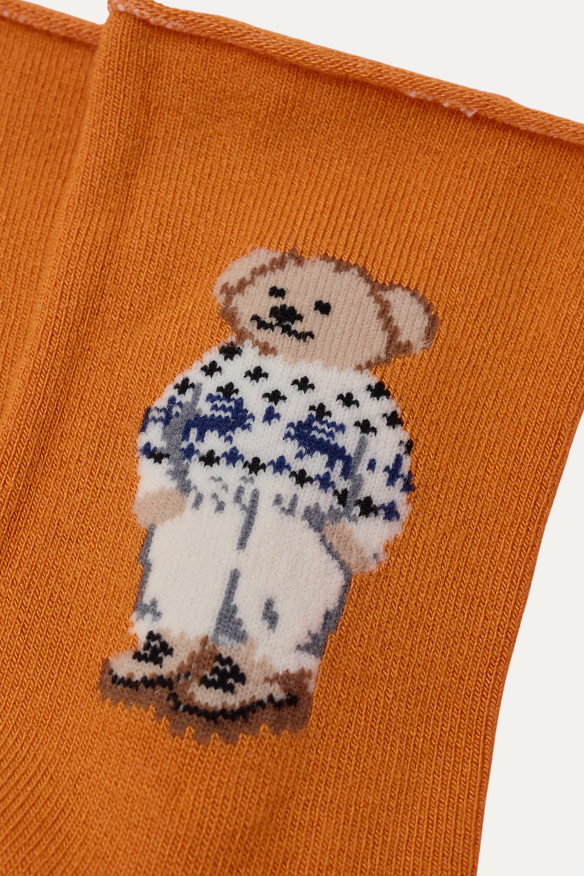 Kız Çocuk Teddy Desenli Lastiksiz Modal Soket Çorap Turuncu