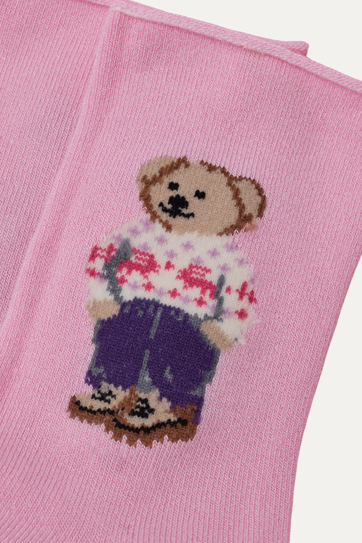 Kız Çocuk Teddy Desenli Latiksiz Modal Soket Çorap Pembe