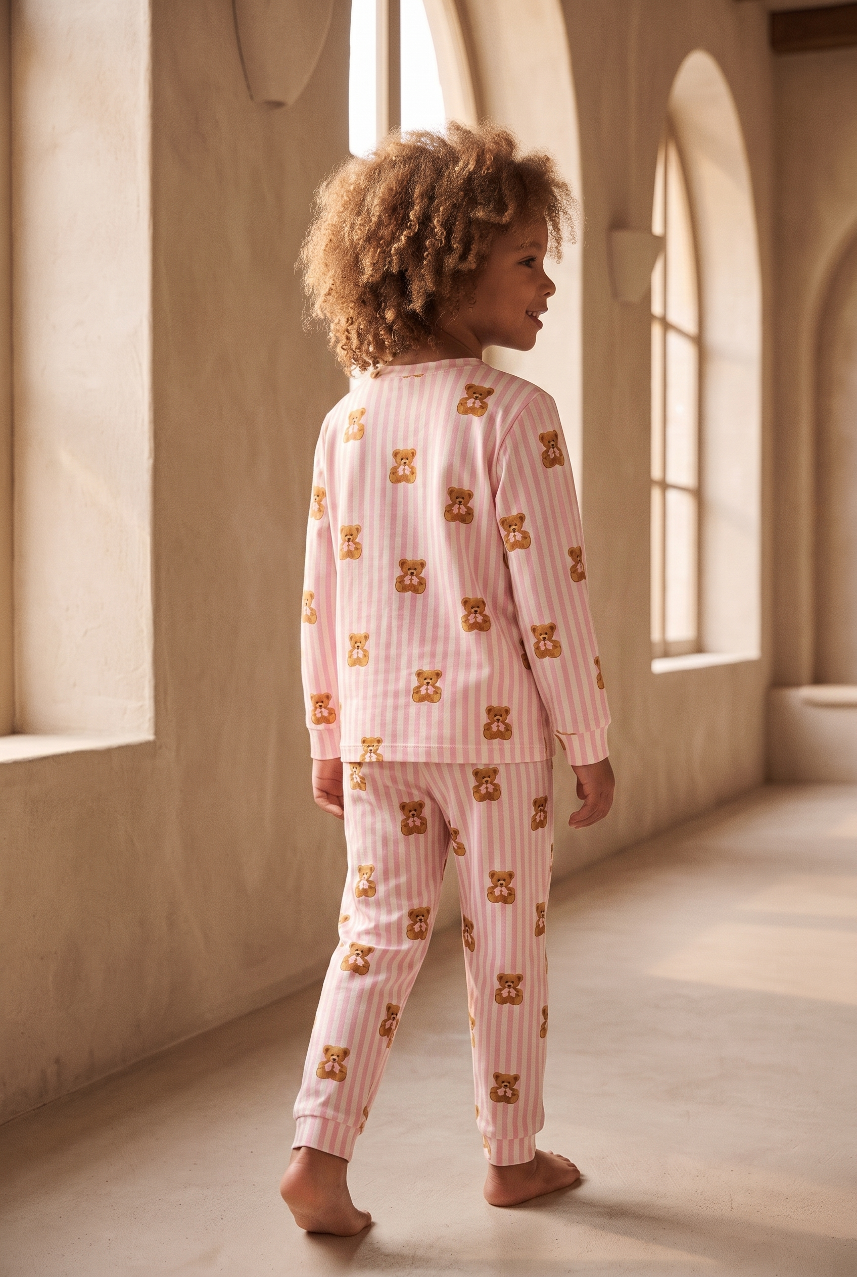 Kız Çocuk Teddy Desenli Pijama Takımı Pembe