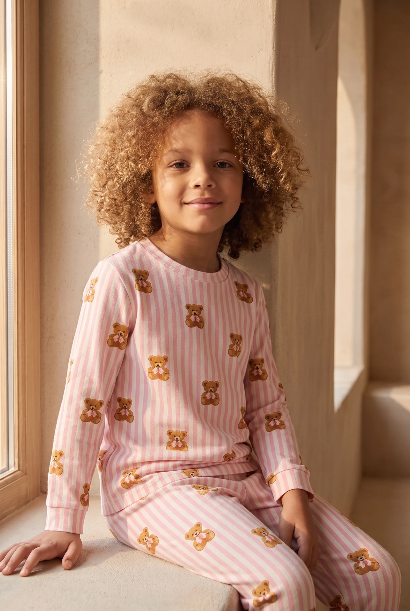 Kız Çocuk Teddy Desenli Pijama Takımı Pembe