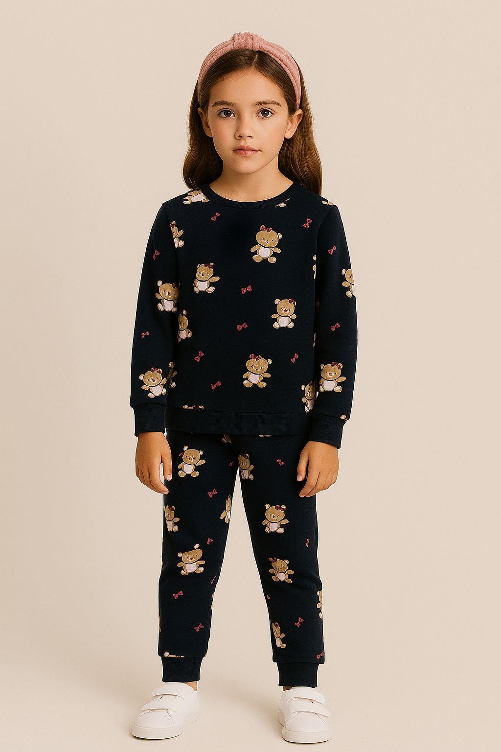 Kız Çocuk Teddy Desenli Pijama Takımı