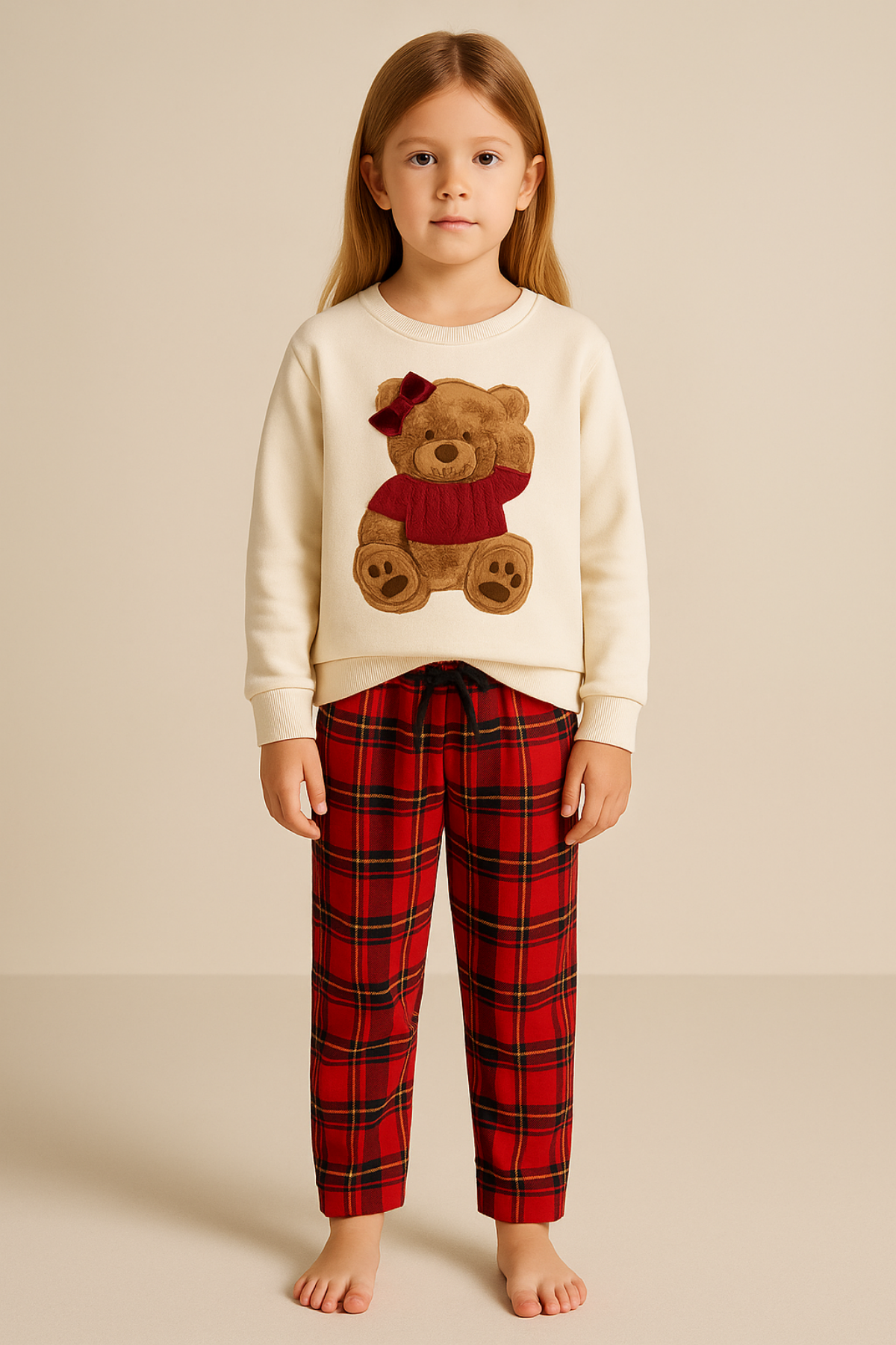 Kız Çocuk Teddy Pantolon Pijama Altı Kırmızı