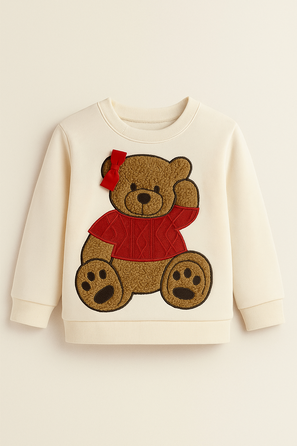 Kız Çocuk Teddy Sweatshirt Pijama Üstü Ekru