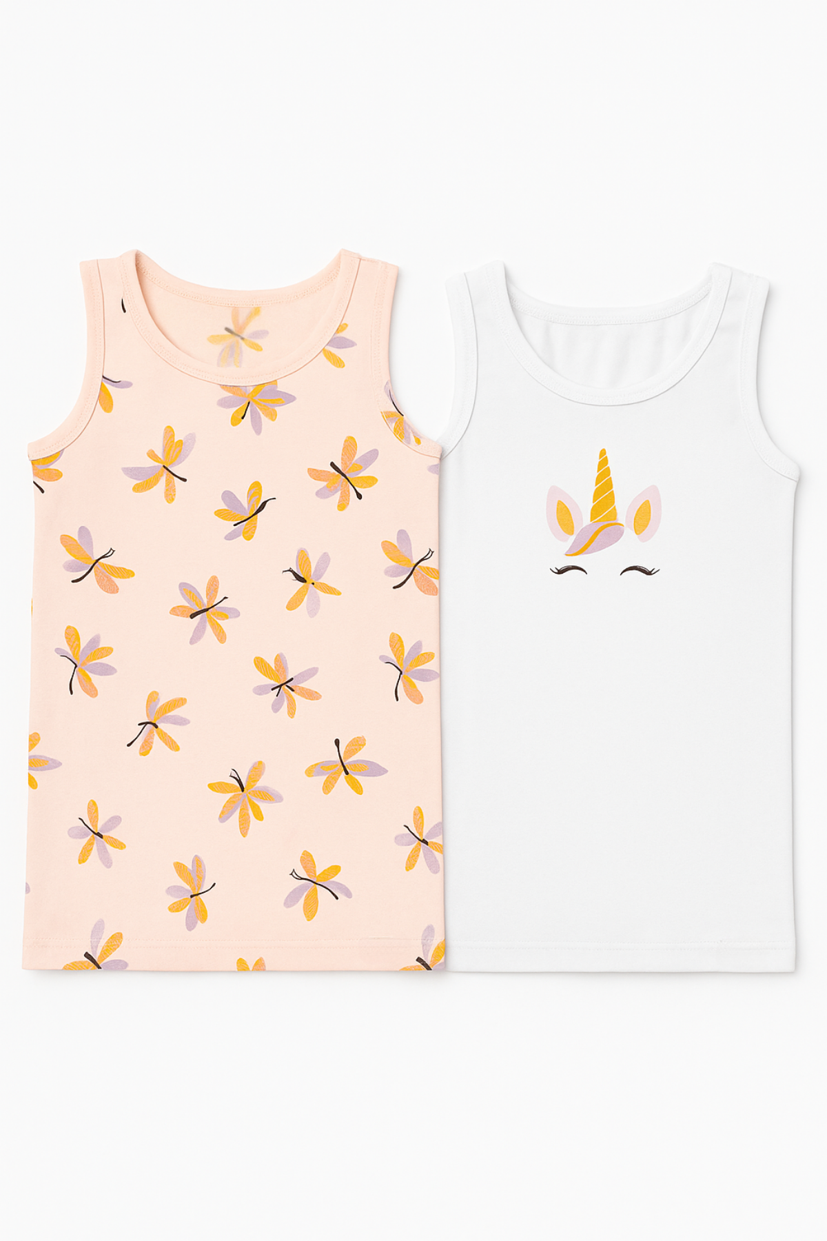 Kız Çocuk Unicorn Desenli 2'li Paket Atlet Beyaz/Açık Pembe 