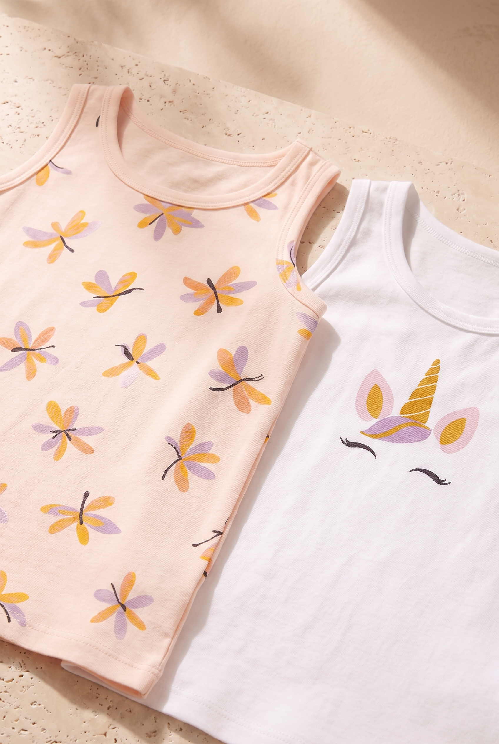 Girls' Unicorn Patterned 2-Pack Tank Top White/Pale Pink
