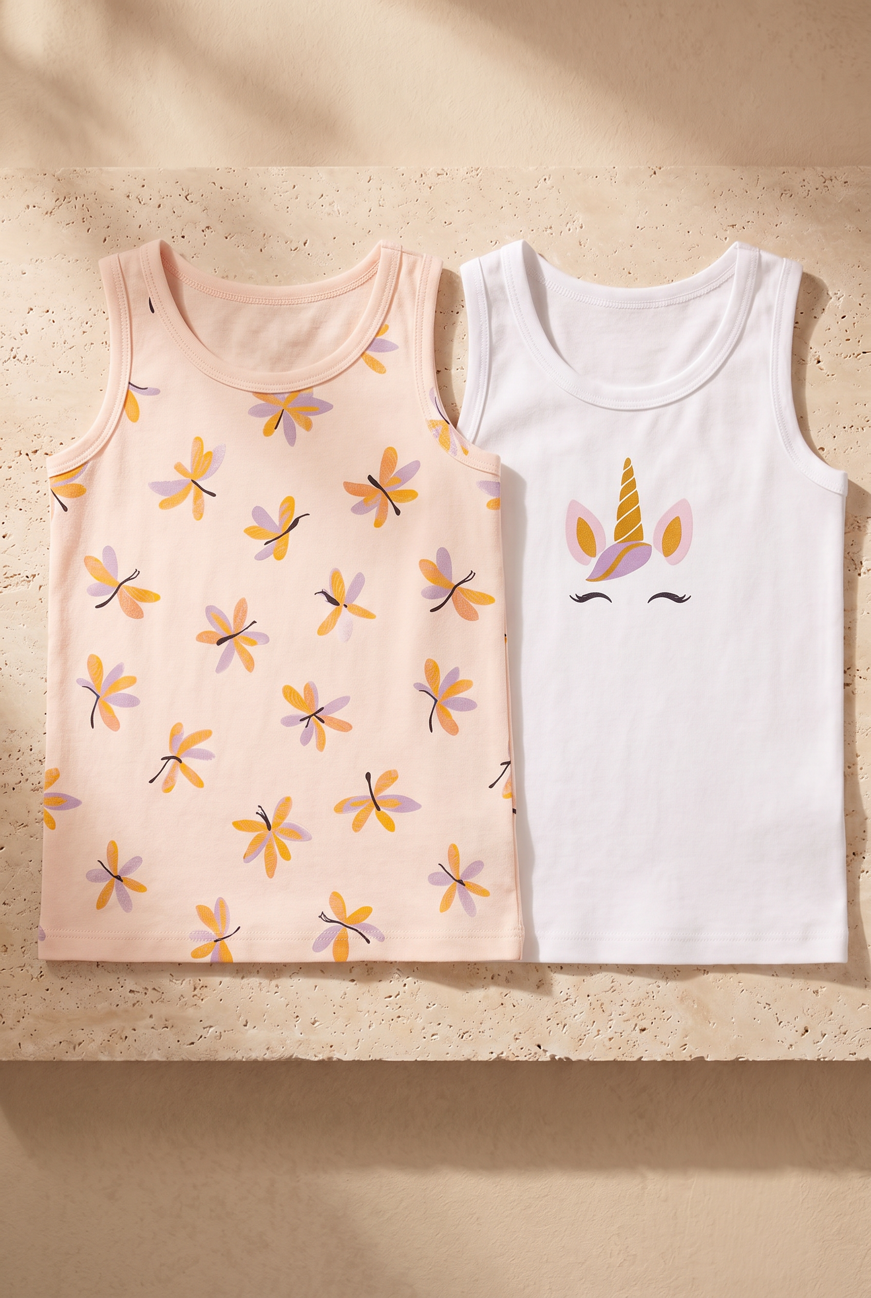 Girls' Unicorn Patterned 2-Pack Tank Top White/Pale Pink