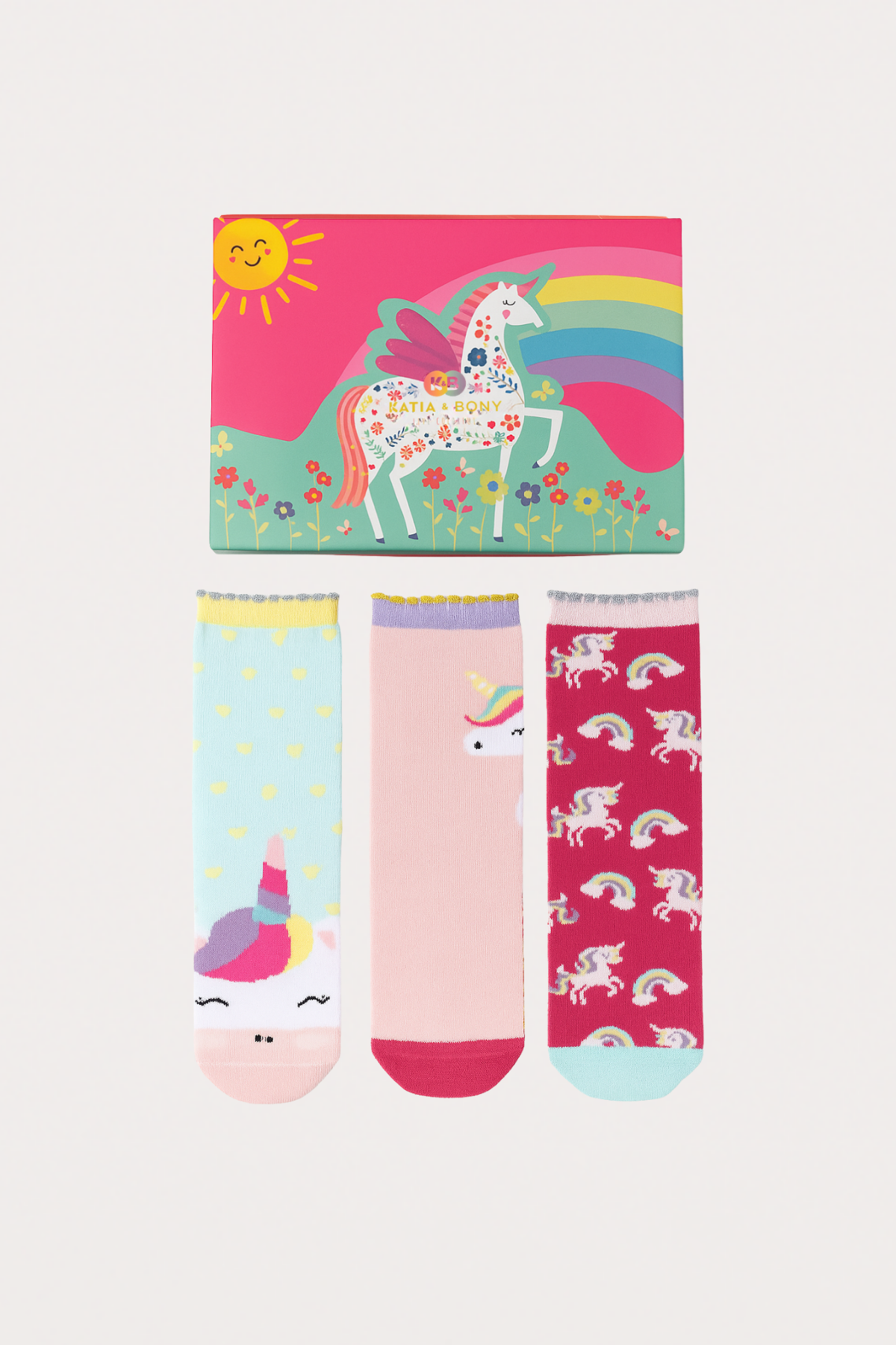 Kız Çocuk Unicorn Desenli 3'lü Kutulu Soket Çorap