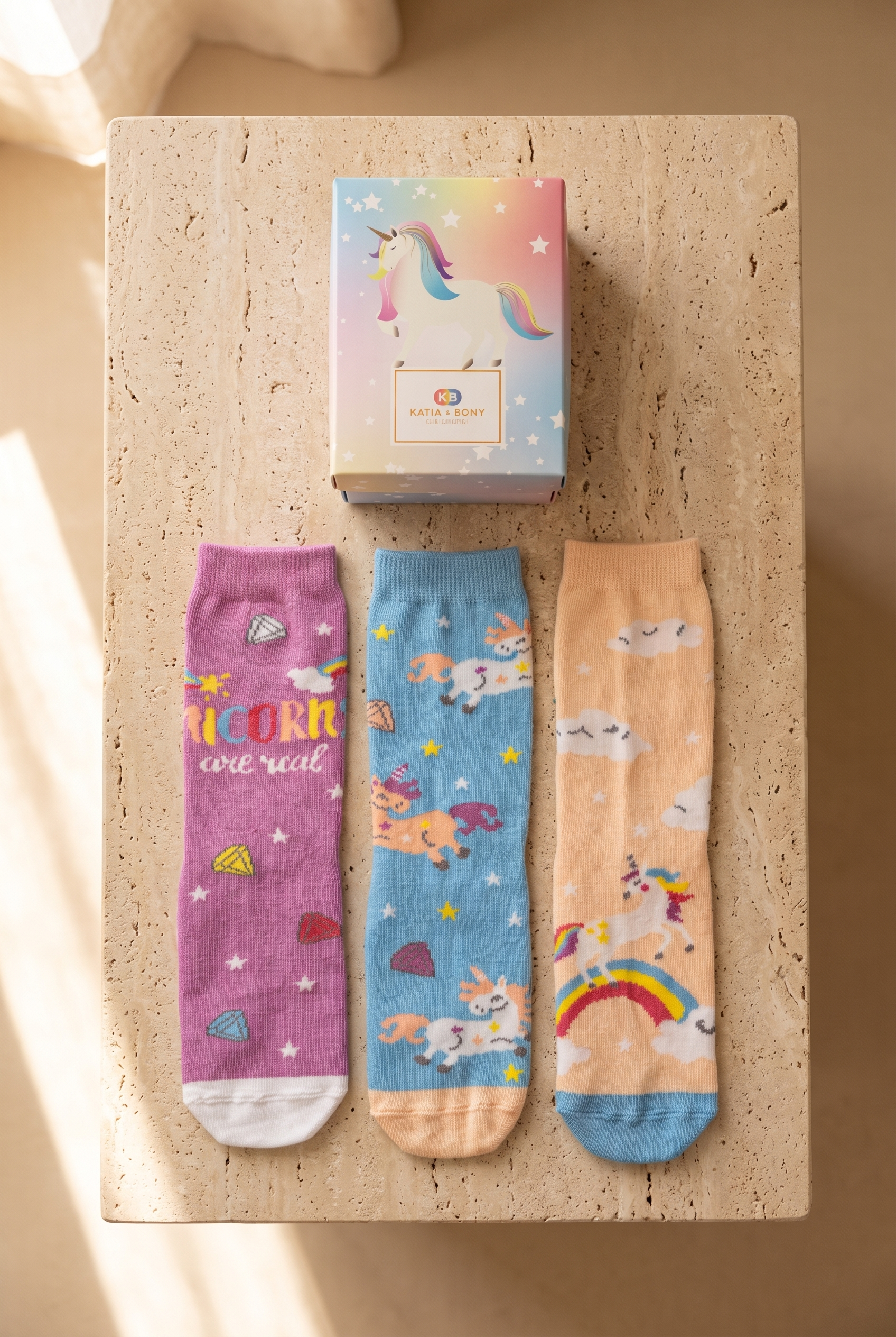 Kız Çocuk Unicorn Desenli 3'Lü Kutulu Soket Çorap