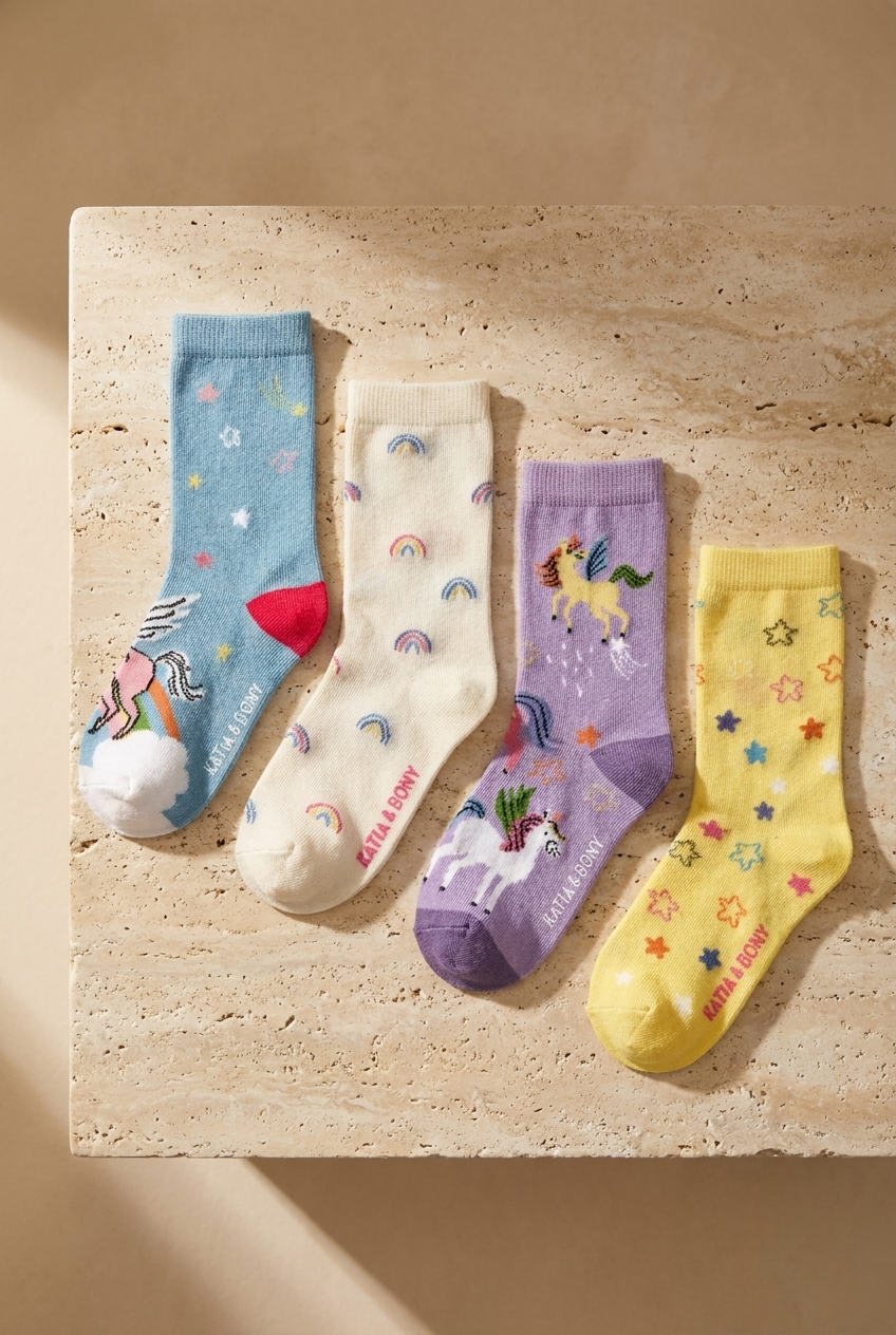 Kız Çocuk Unicorn Desenli 4'lü Paket Soket Çorap
