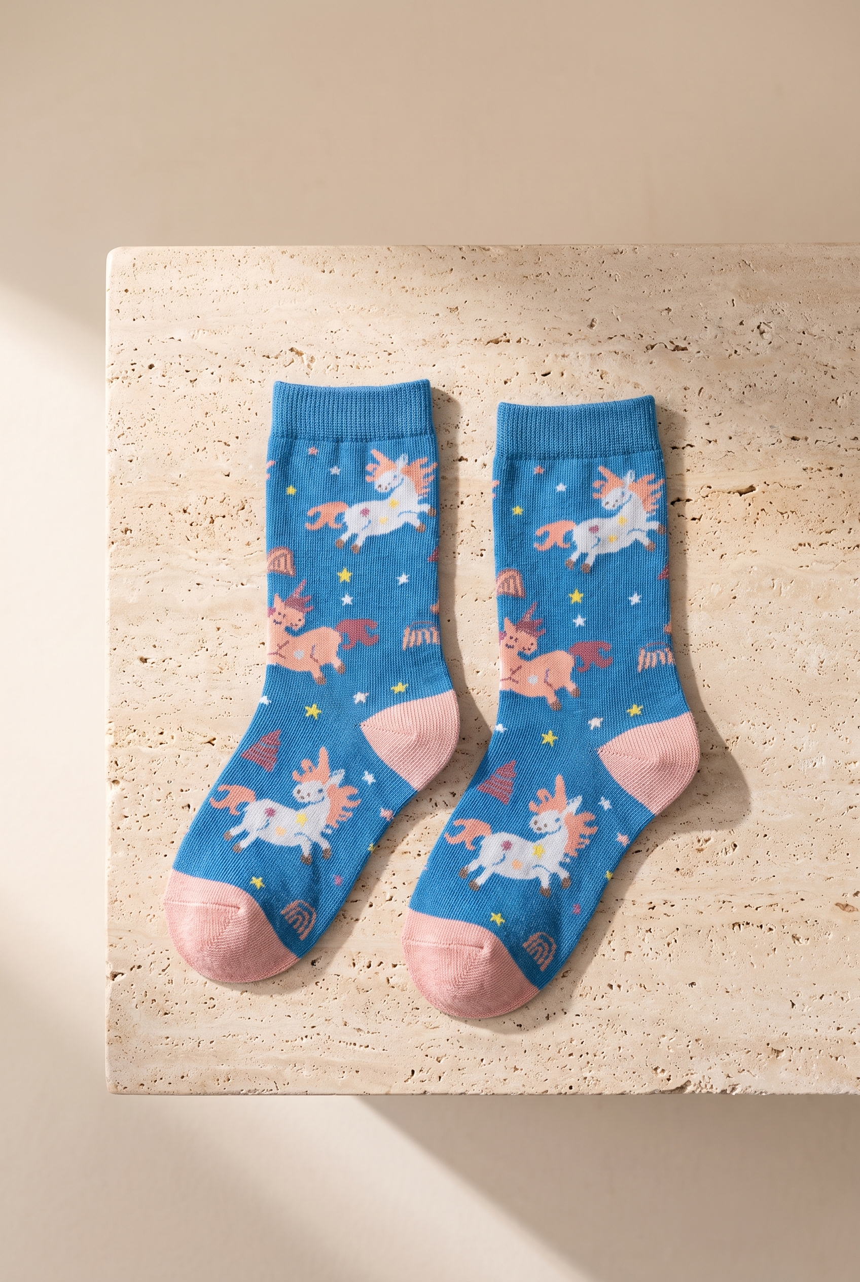 Kız Çocuk Unicorn Desenli Soket Çorap Koyu Mavi
