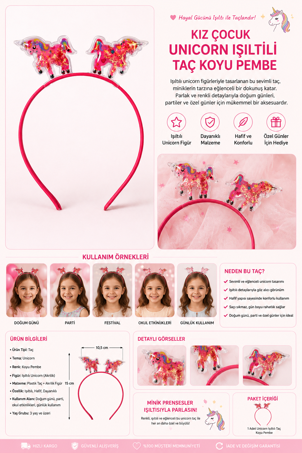 Girl's Unicorn Sparkly Crown Dark Pink