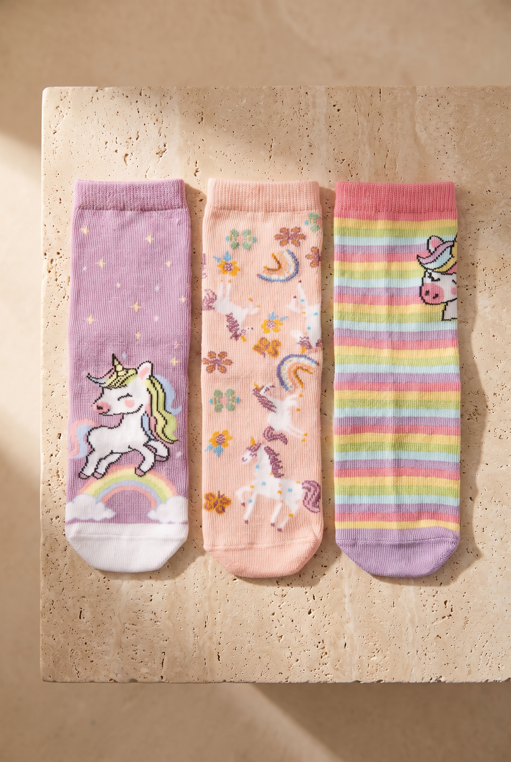 Kız Çocuk Unicorn Kutulu 3'lü Pamuklu Soket Çorap