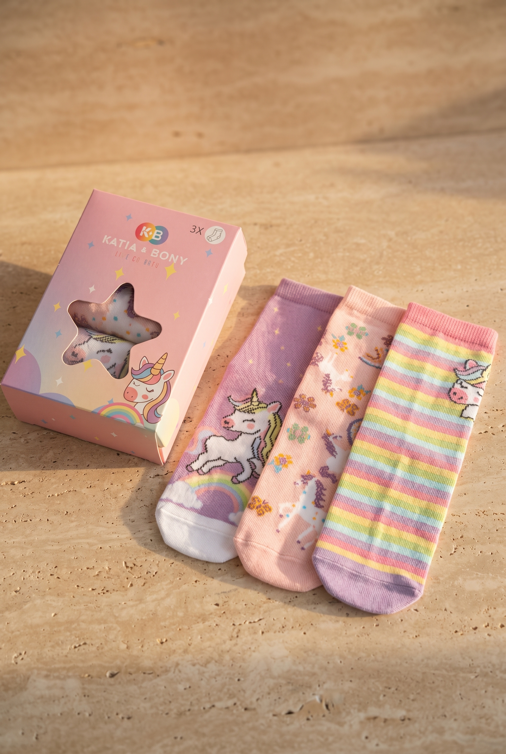 Kız Çocuk Unicorn Kutulu 3'lü Pamuklu Soket Çorap