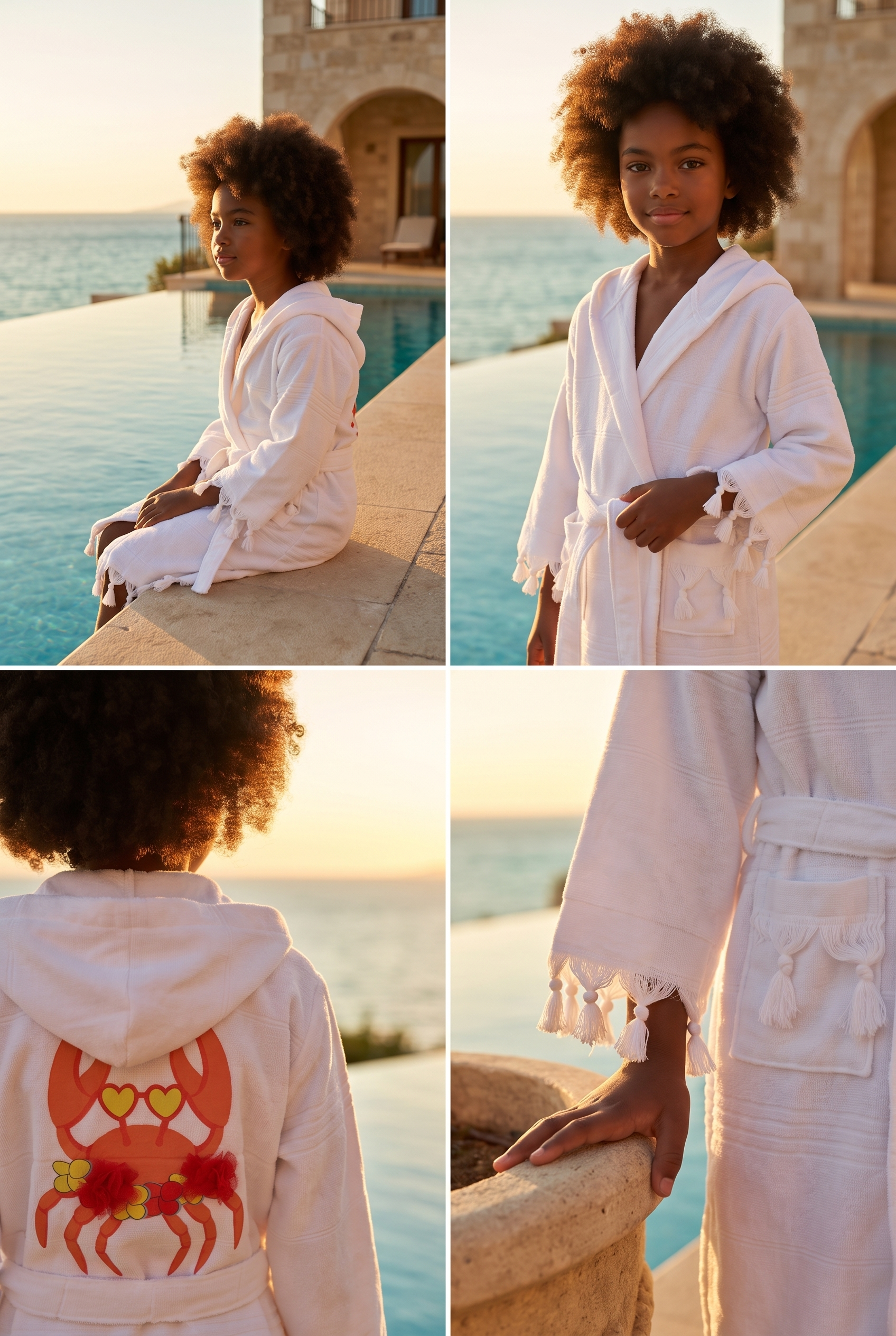 Girl's Crab Printed Bathrobe Peshtemal