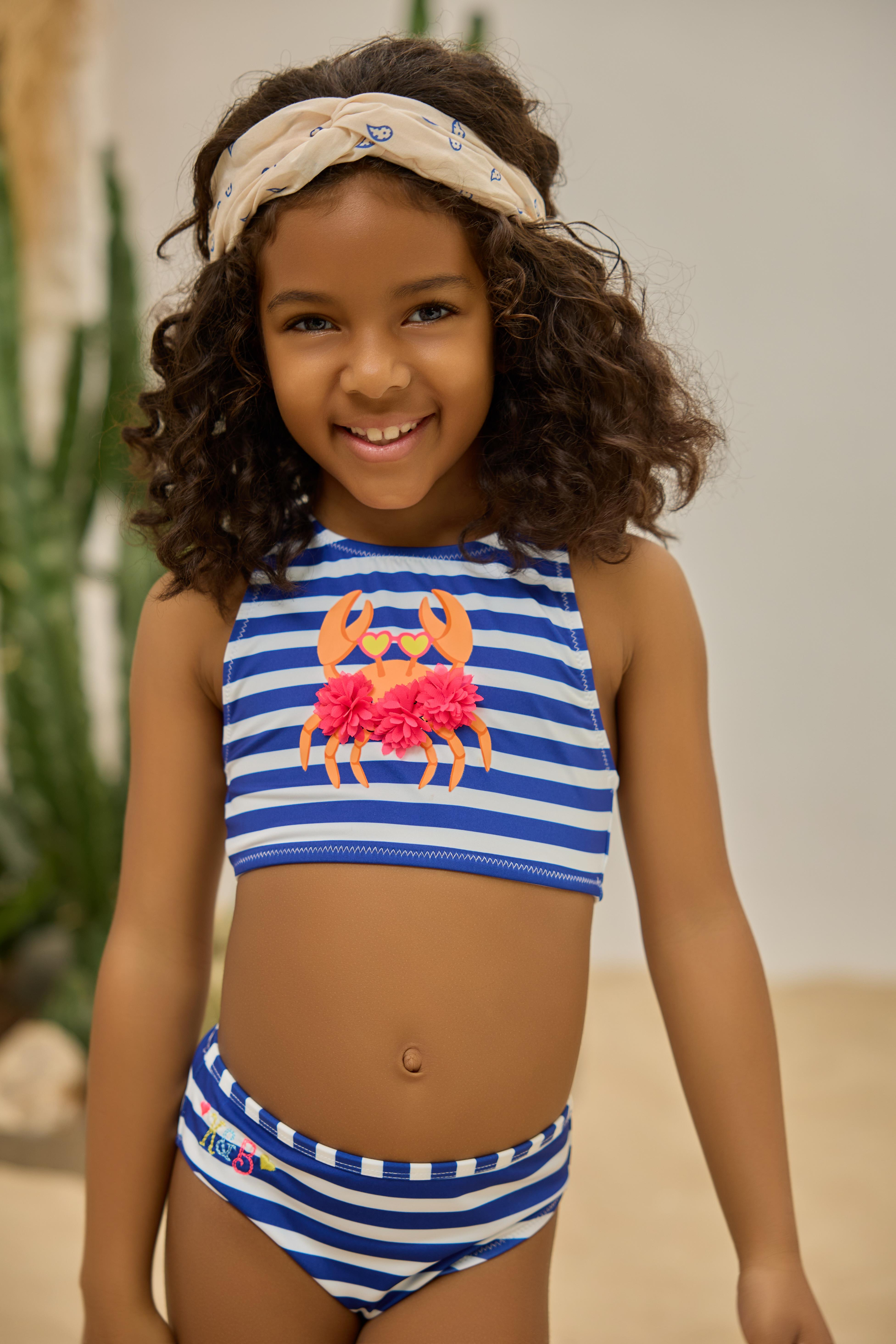 Kız Çocuk Yengeç Detaylı Bikini Takım