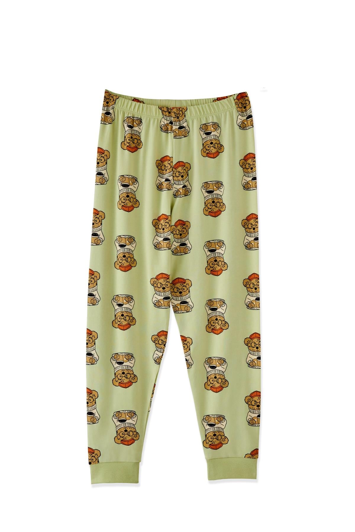 Köpek Desen Çocuk Pijama Takımı Yeşil