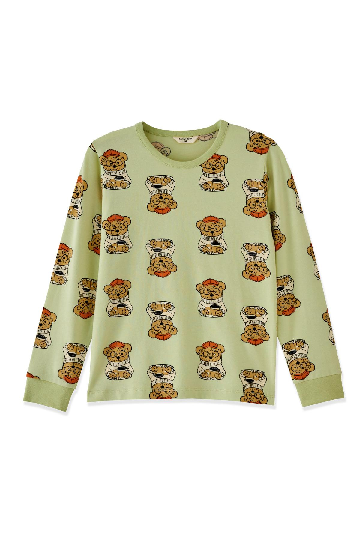 Köpek Desen Çocuk Pijama Takımı Yeşil