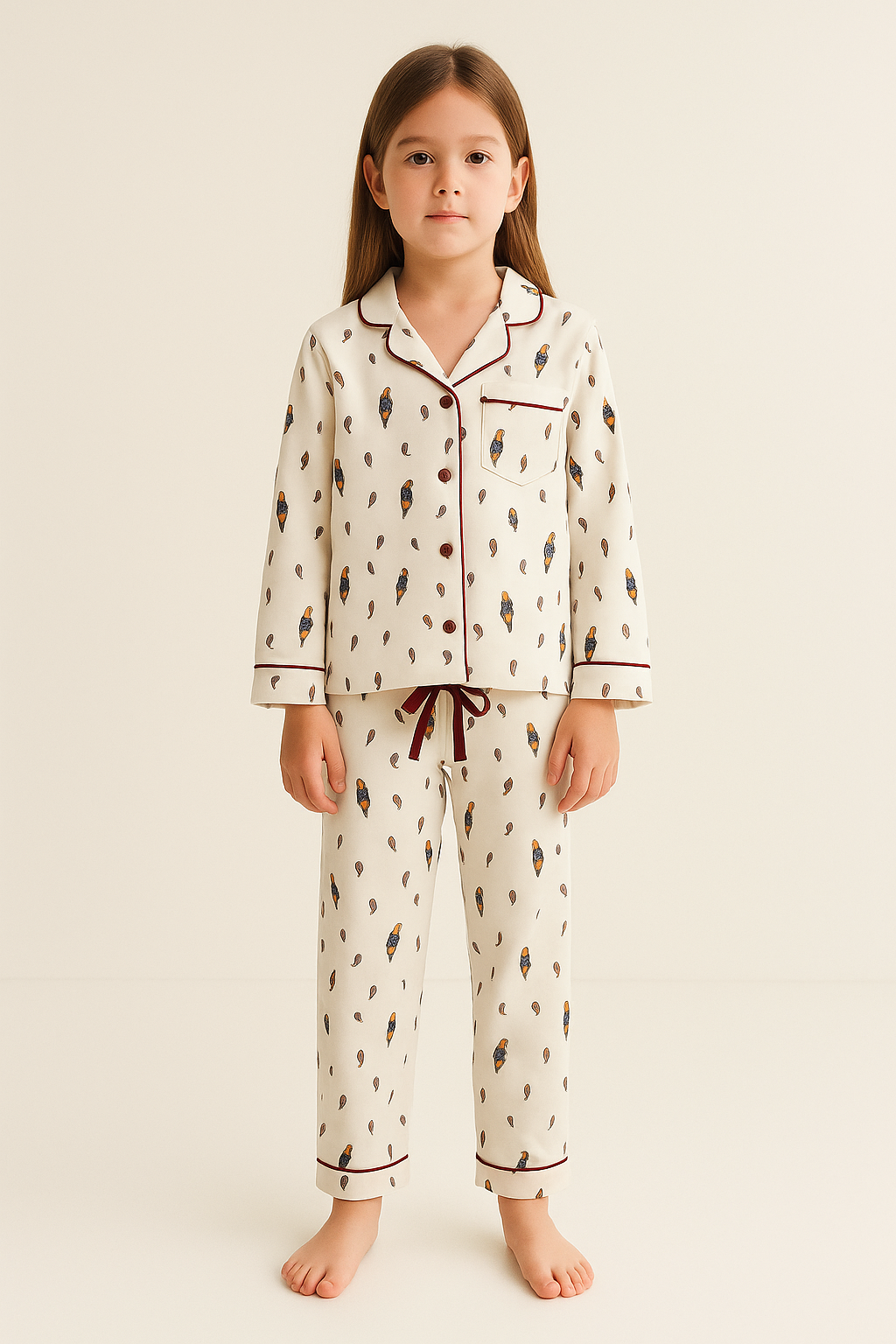 Kız Çocuk Yılbaşı Temalı Pijama Takımı Ekru