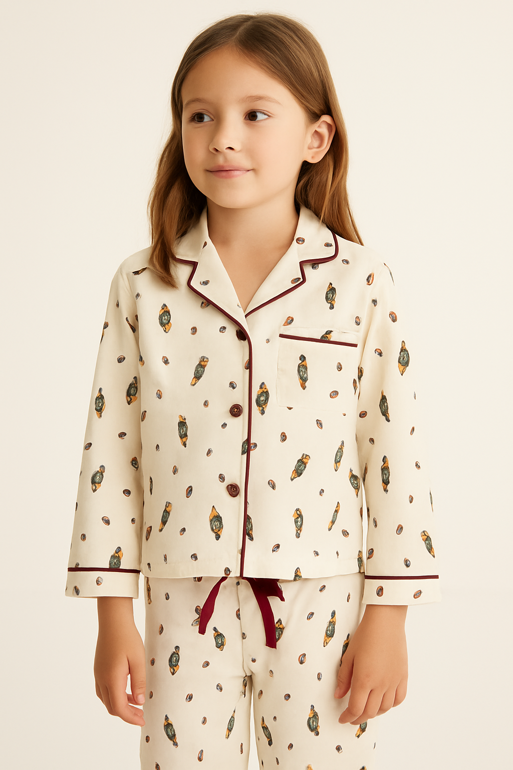 Kız Çocuk Yılbaşı Temalı Pijama Takımı Ekru