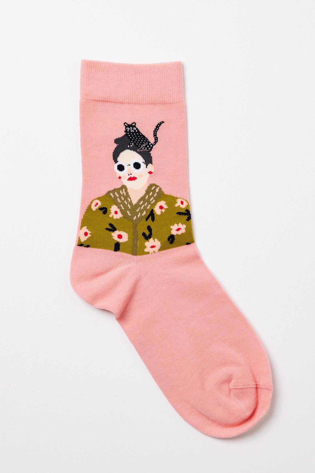 Kız Figürlü Kadın Soket Çorap Pembe