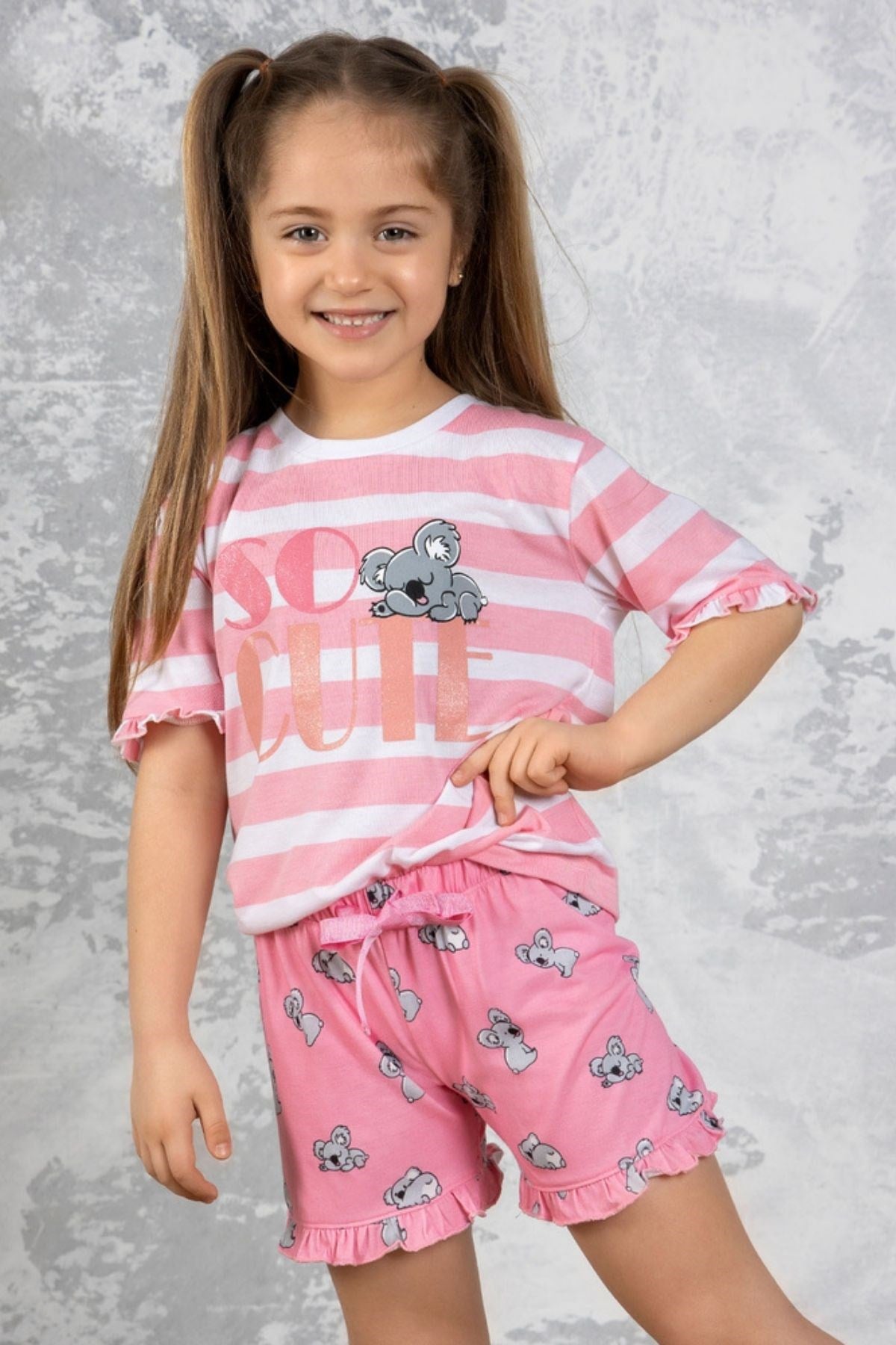 Koala Desenli Kız Çocuk Şortlu Pijama Takımı-Desenli