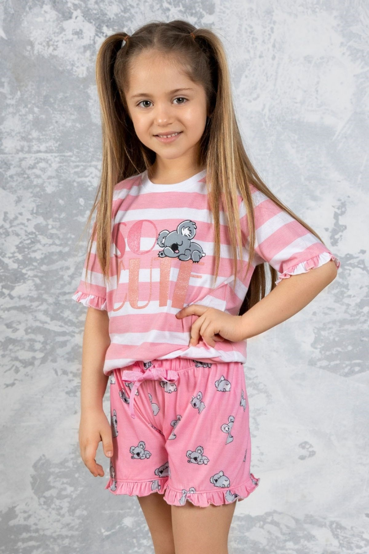 Koala Desenli Kız Çocuk Şortlu Pijama Takımı-Desenli