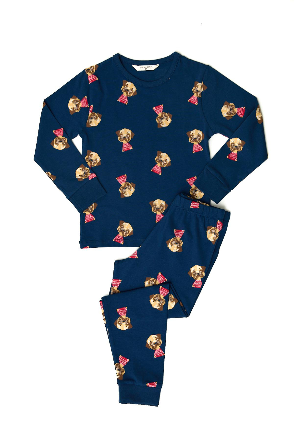 Köpek Desen Çocuk Pijama Takımı Lacivert