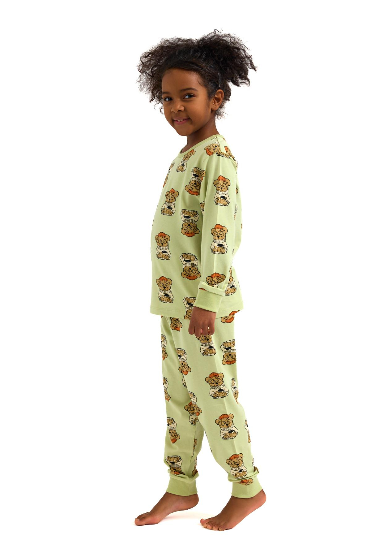 Köpek Desen Çocuk Pijama Takımı Yeşil