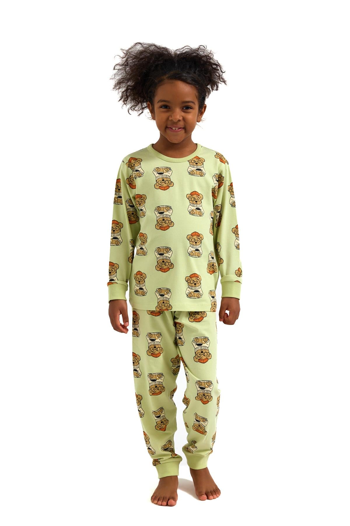 Köpek Desen Çocuk Pijama Takımı Yeşil