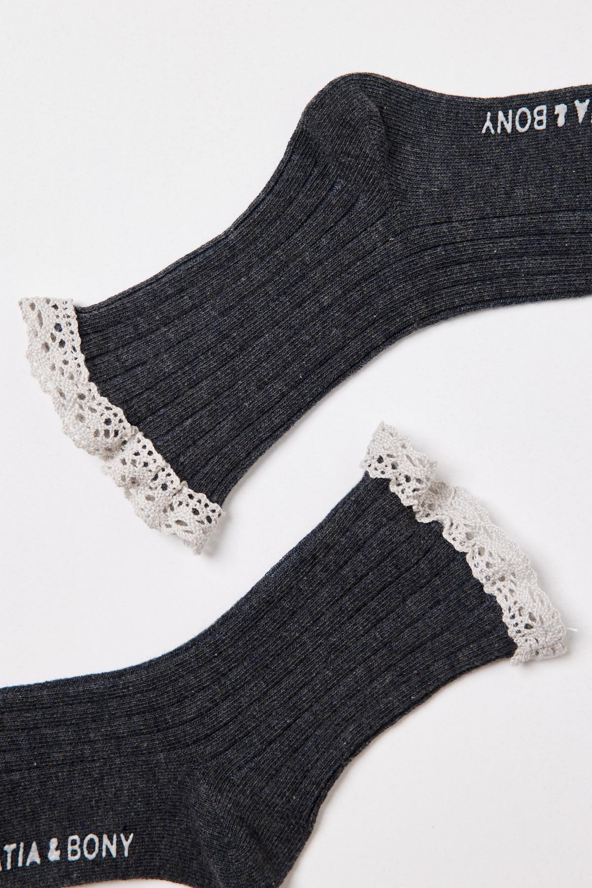 Lace Kadın Soket Çorap DARK Gri-Melanj.