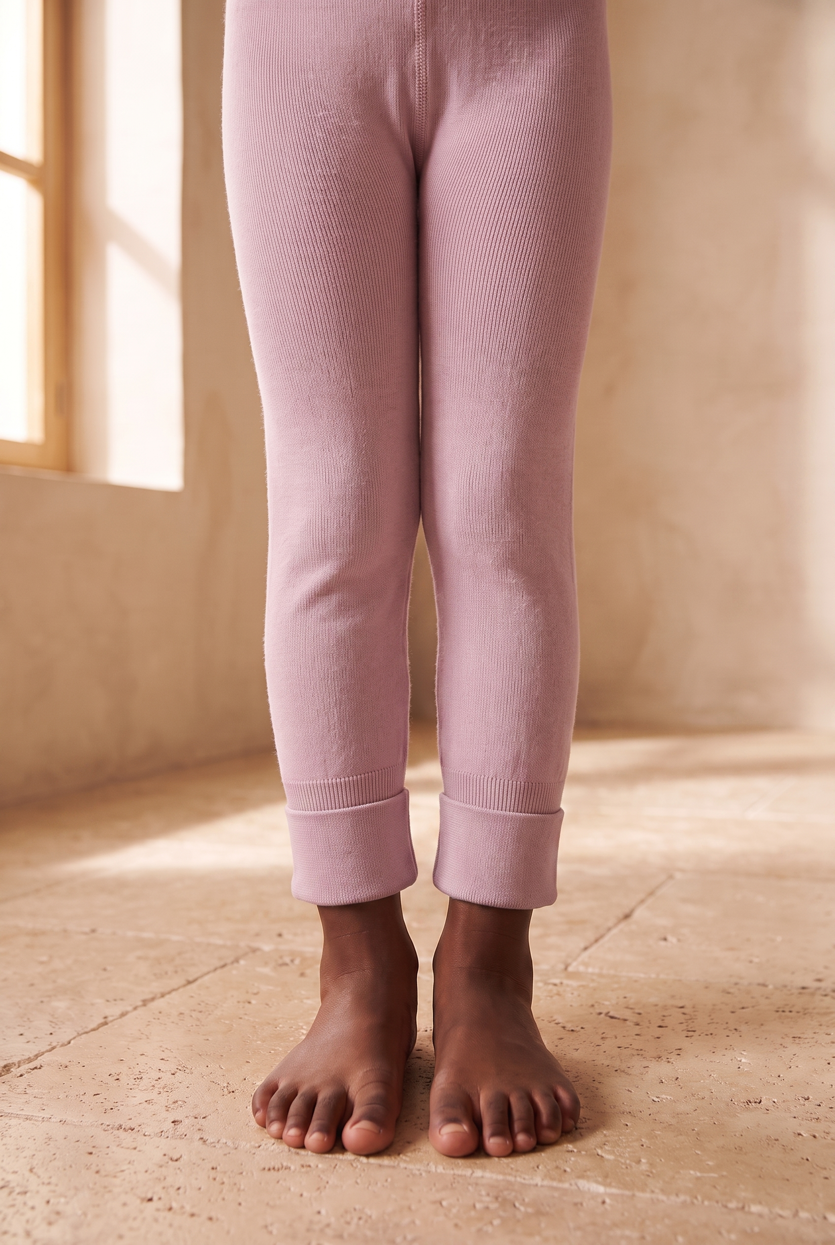 Elastic Detailed Children's Tights Dark Lilac