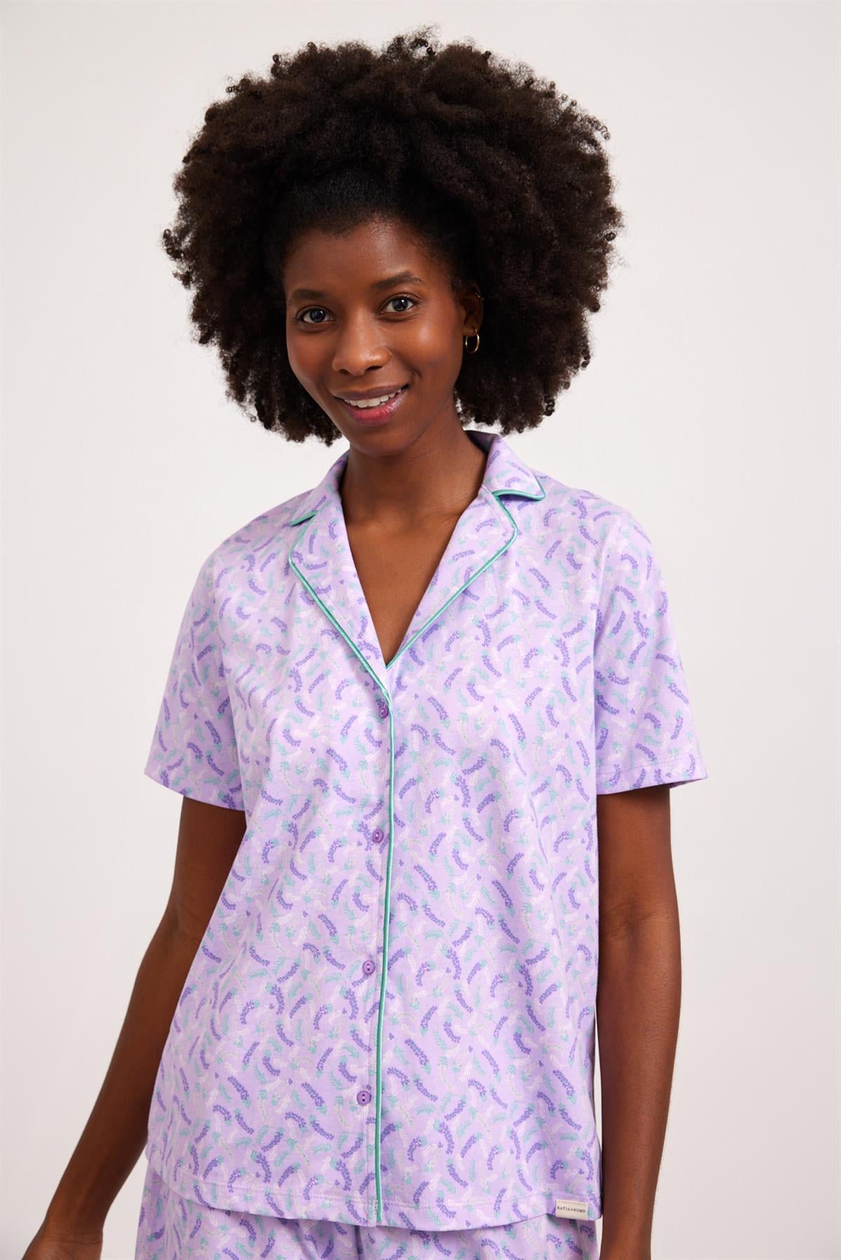 Lavender Kadın Düğmeli Pijama Üst Lila