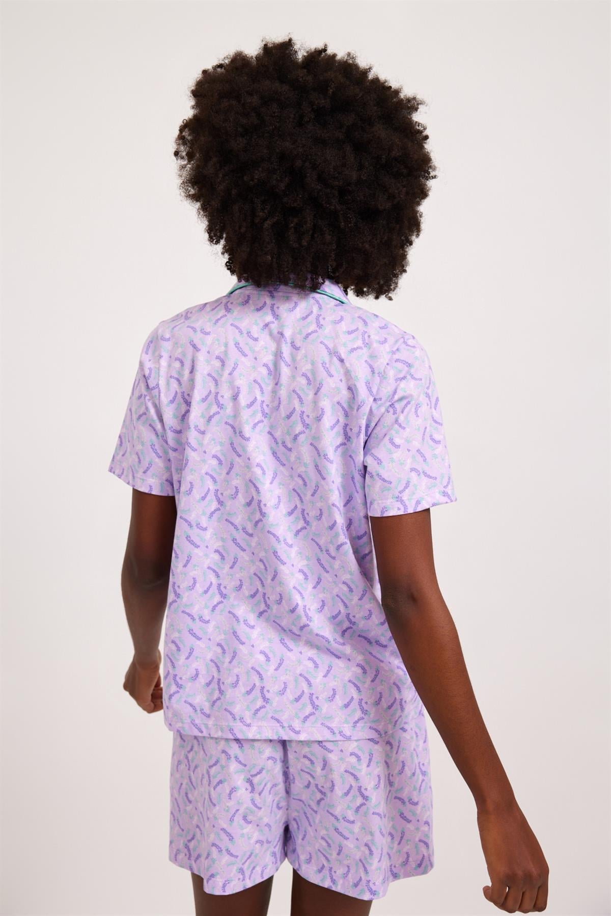 Lavender Kadın Düğmeli Pijama Üst Lila