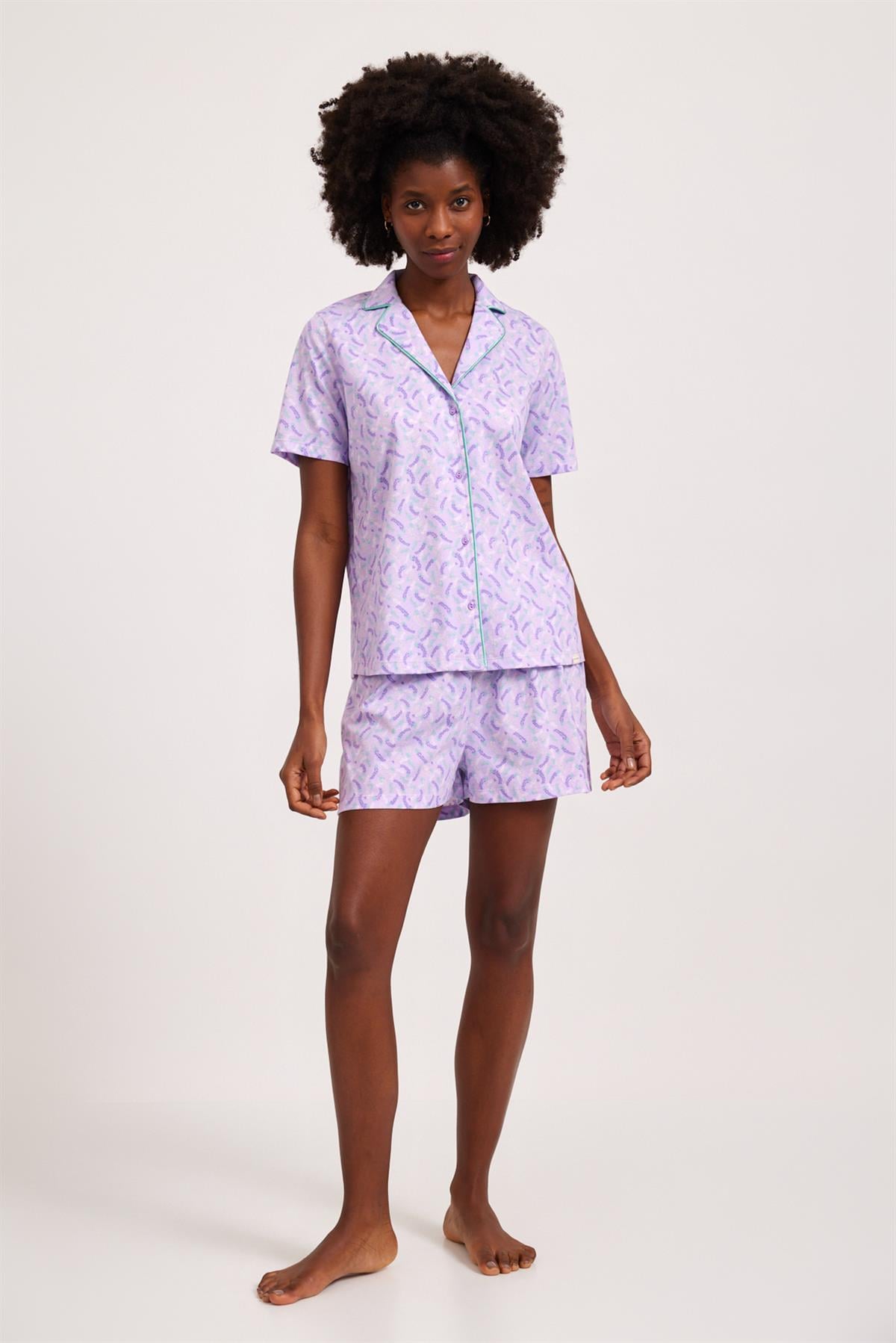 Lavender Kadın Düğmeli Pijama Üst Lila