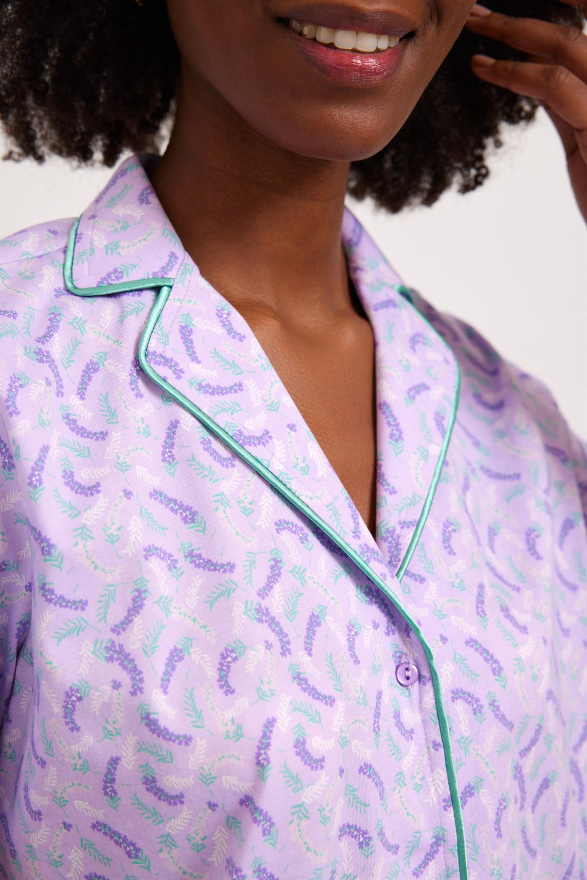 Lavender Kadın Düğmeli Pijama Üst Lila