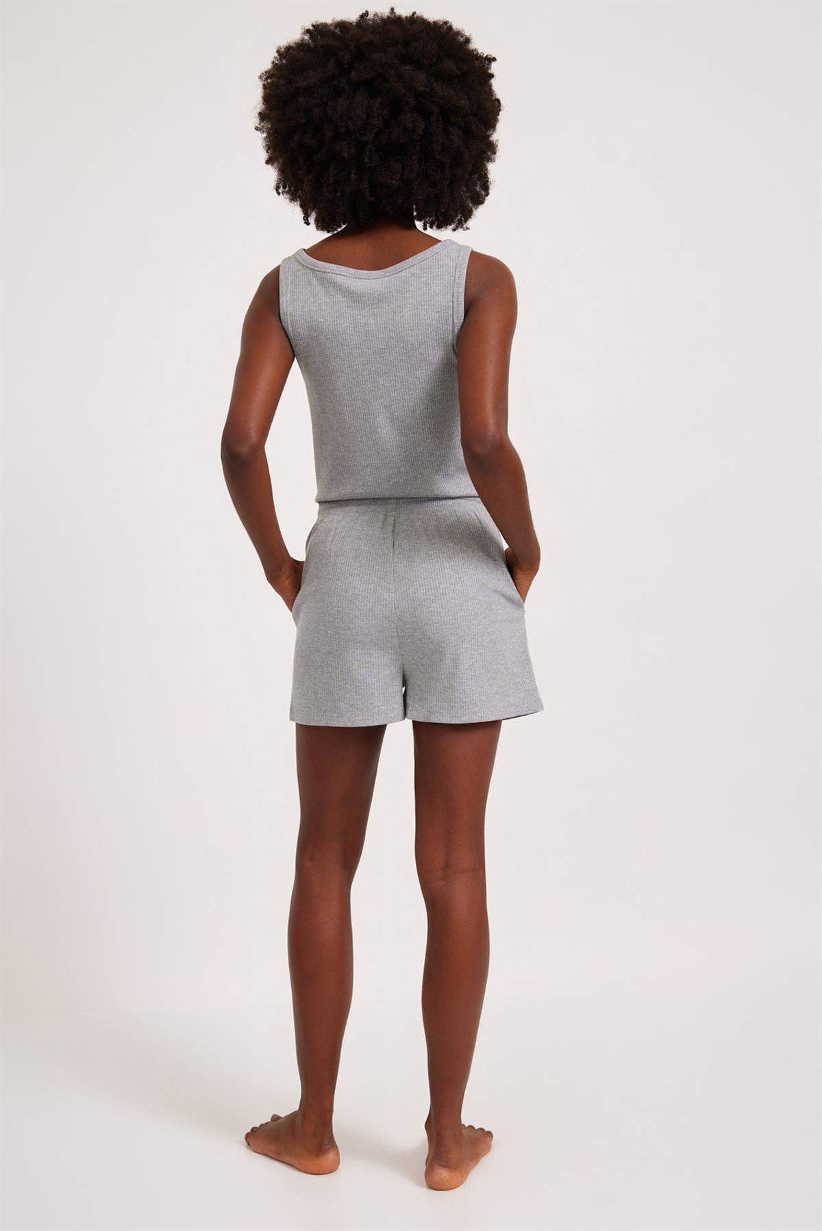 Loungewear Cepli Kadın Şort Gri-Melanj.