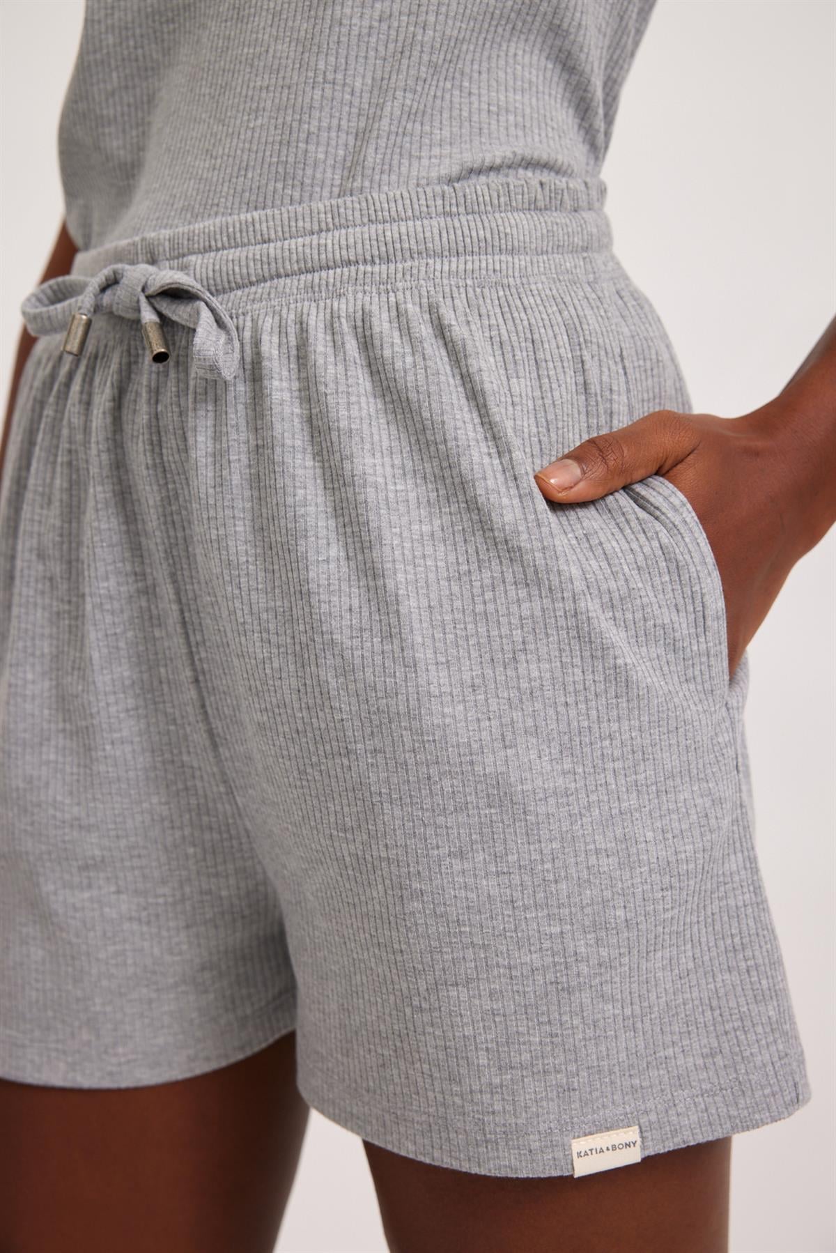 Loungewear Cepli Kadın Şort Gri-Melanj.