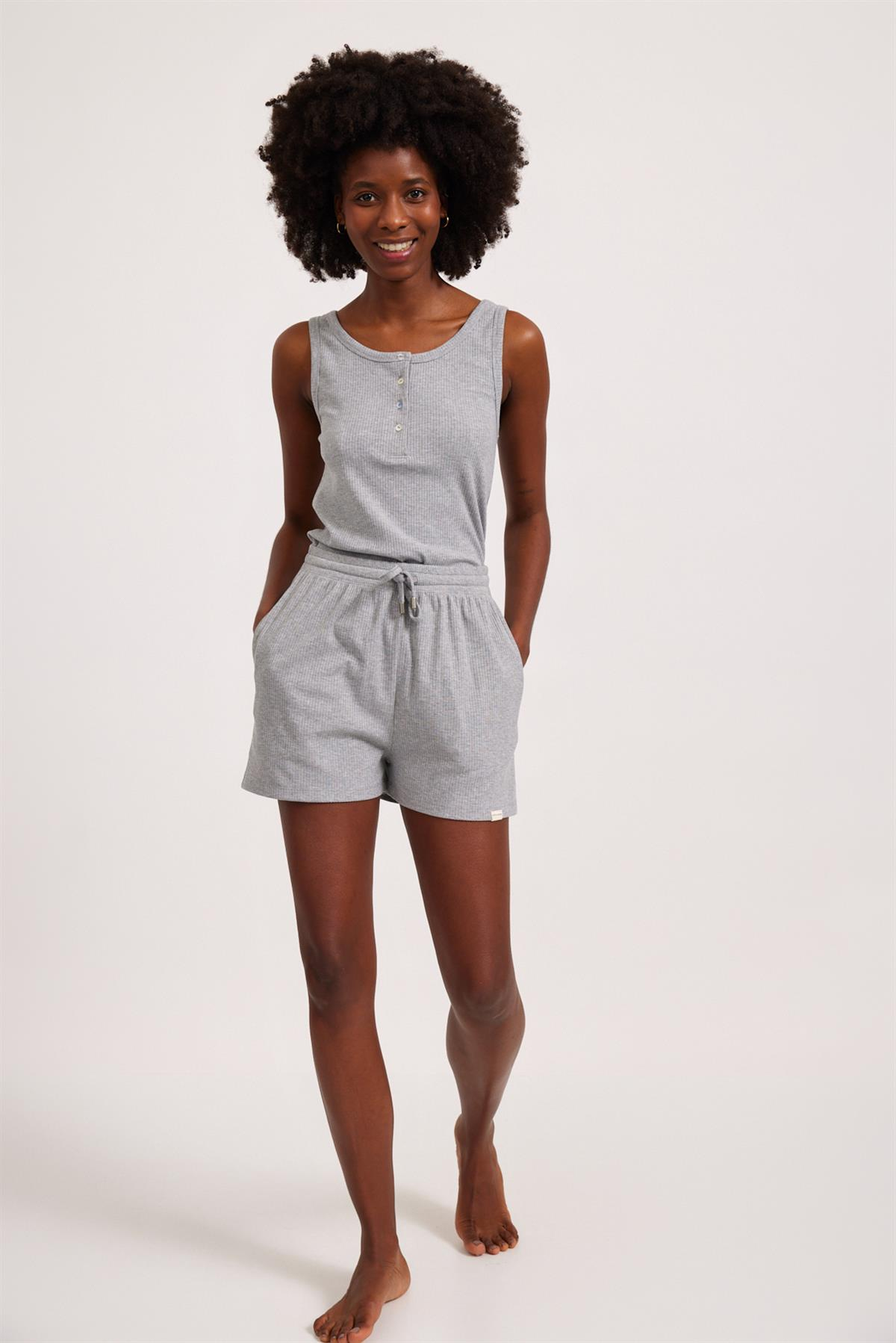 Loungewear Cepli Kadın Şort Gri-Melanj.