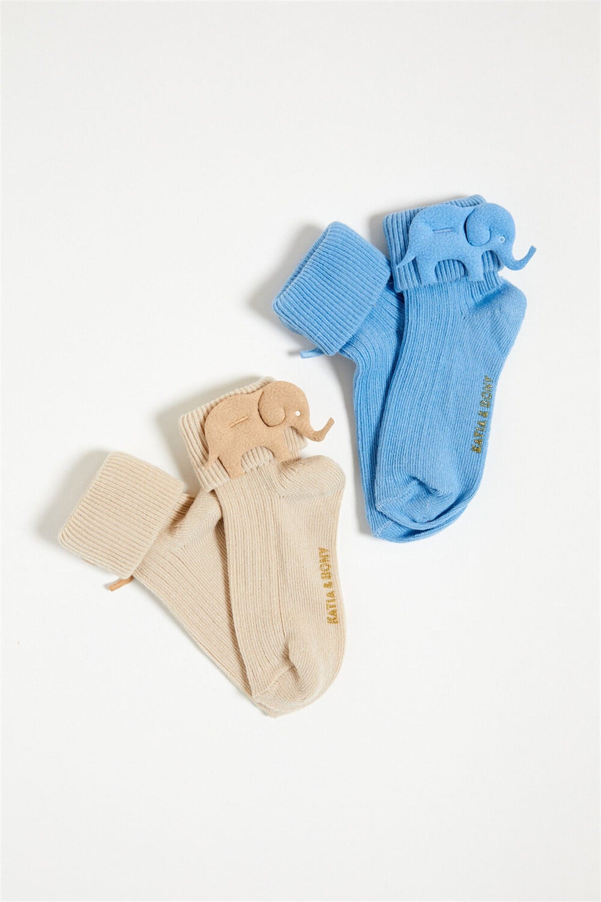Love Elephant 2'Li Paket Bebek Soket Çorap-MAVİ/Bej