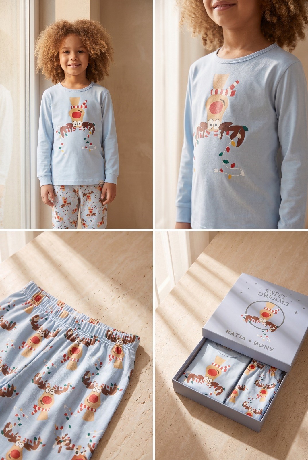 Lovely Deer Kutulu Çocuk Pijama Takımı Mavi