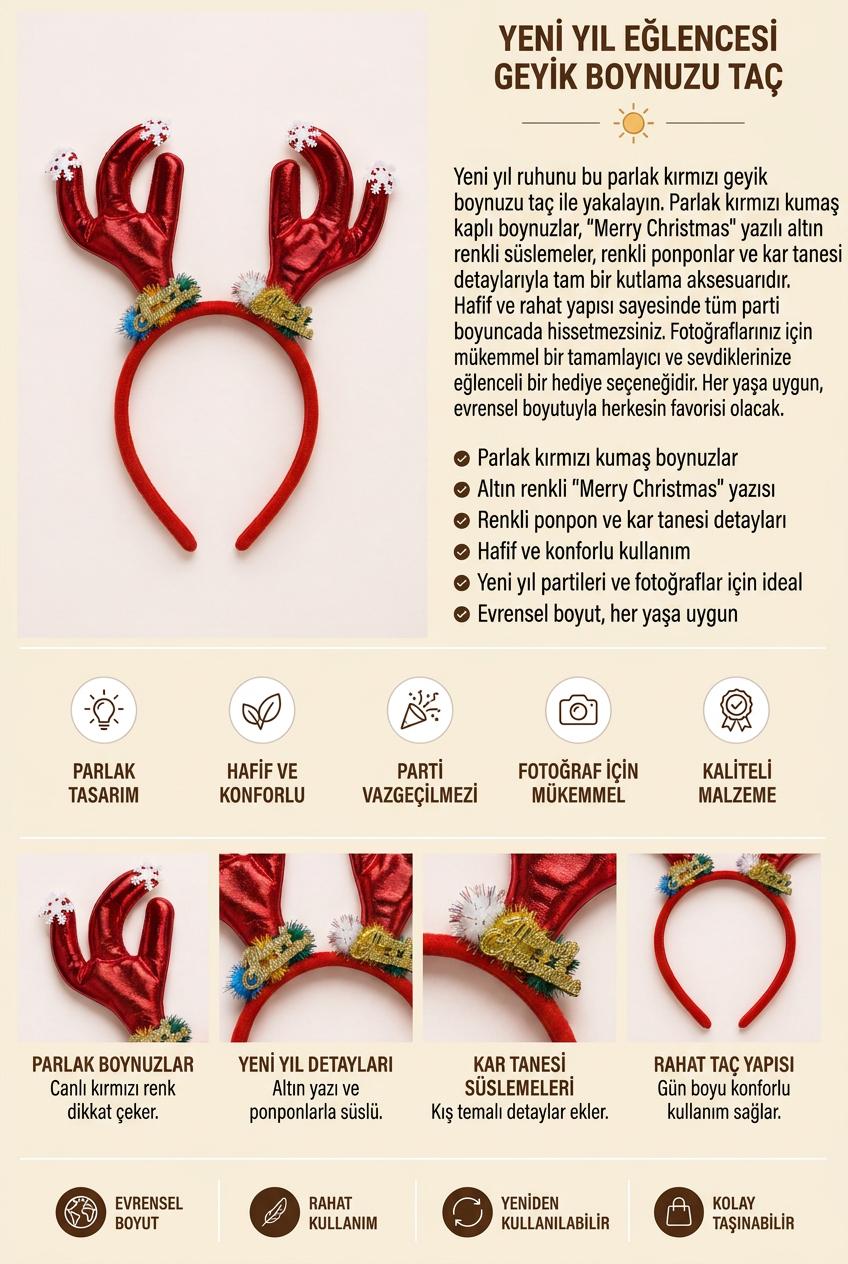 22505G2045 MARRY CHRISTMAS NOEL TAÇ Desenli