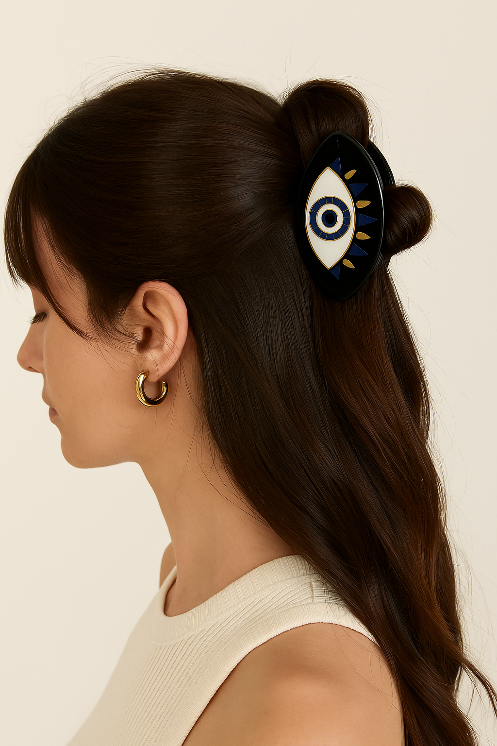 Nazar Boncuklu Kemik Mandal Toka Mavi-Siyah