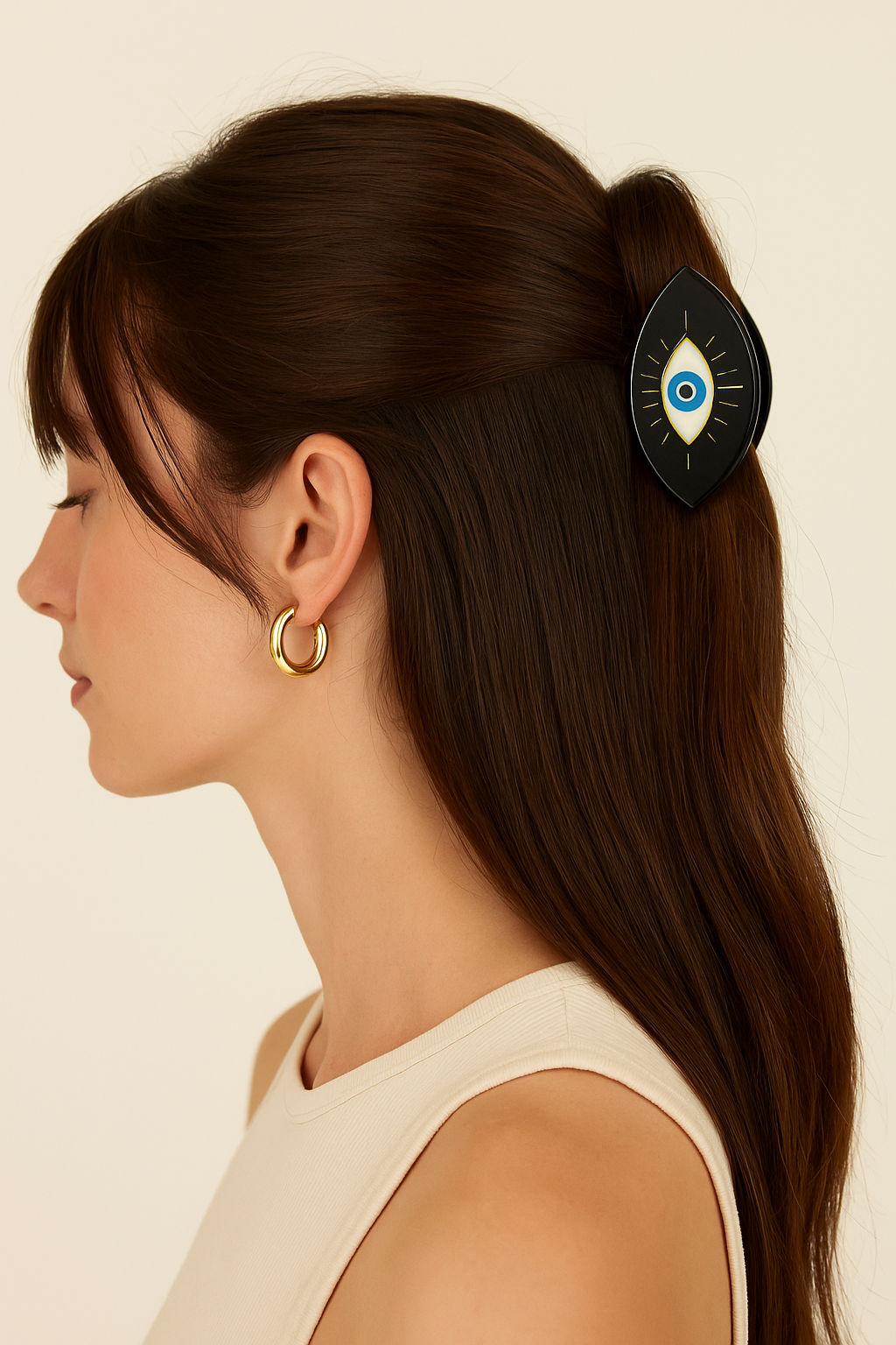 Nazar Boncuklu Kemik Mandal Toka Siyah