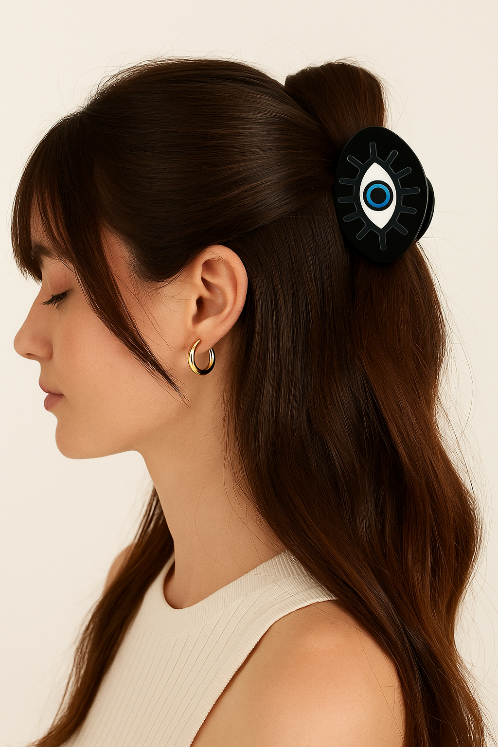 Nazar Boncuklu Kemik Mandal Toka Siyah