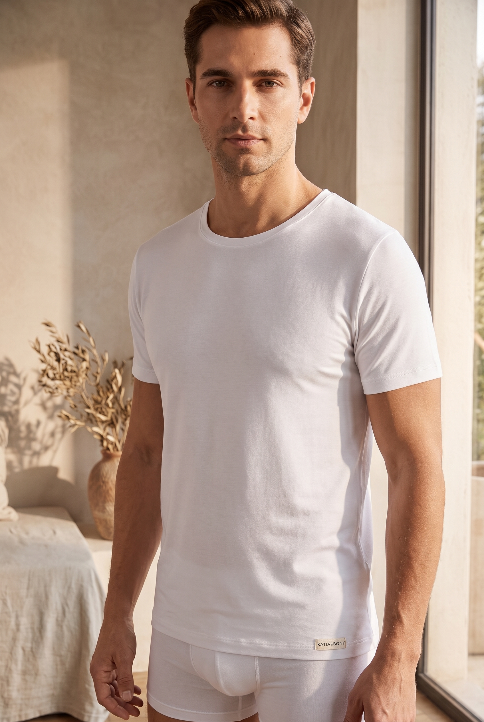 O Neck Basic Modal Men's Undershirt White