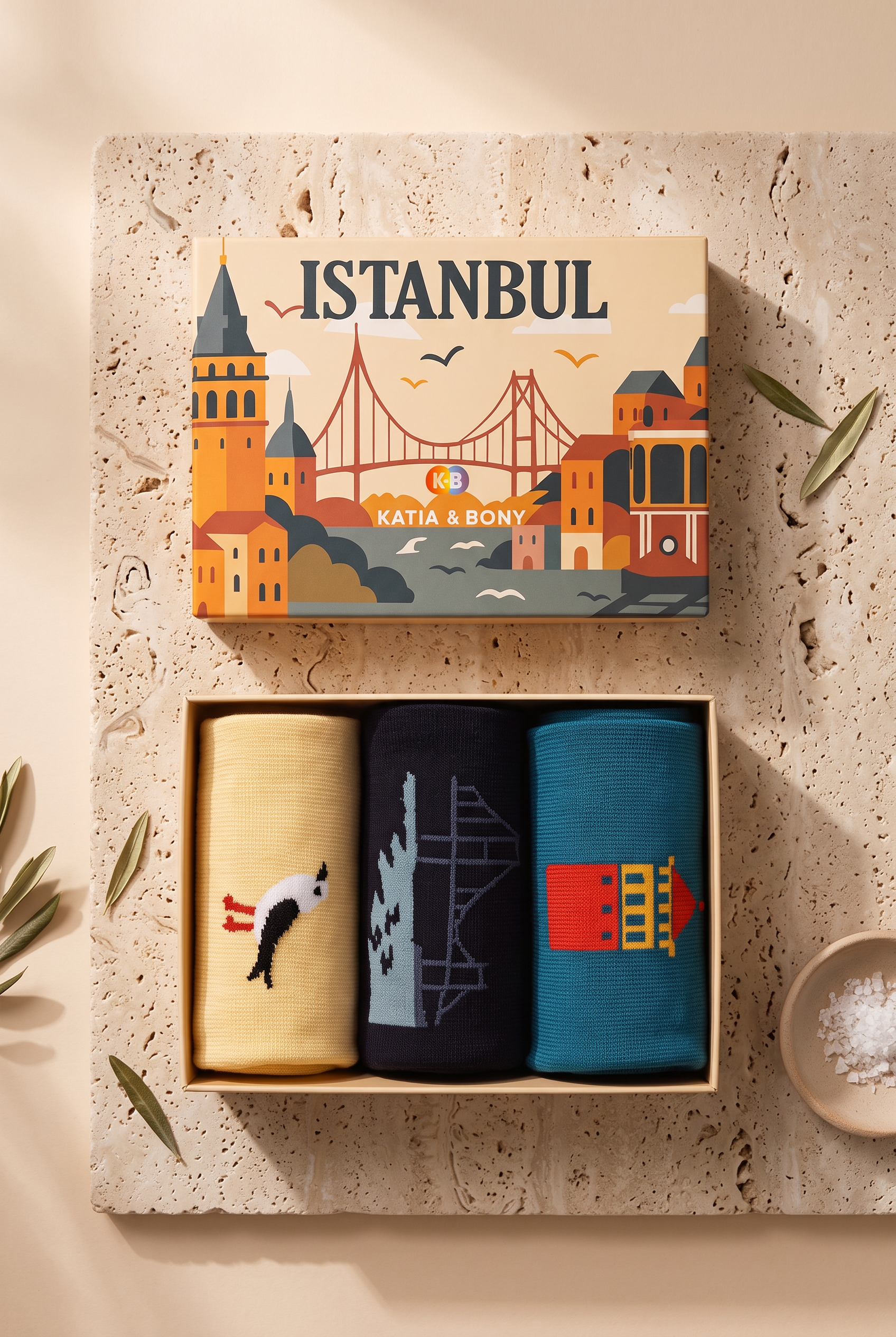 Özel İstanbul Koleksiyonu Kutulu 3'lü Şehir İkonları Unisex Çorap Seti