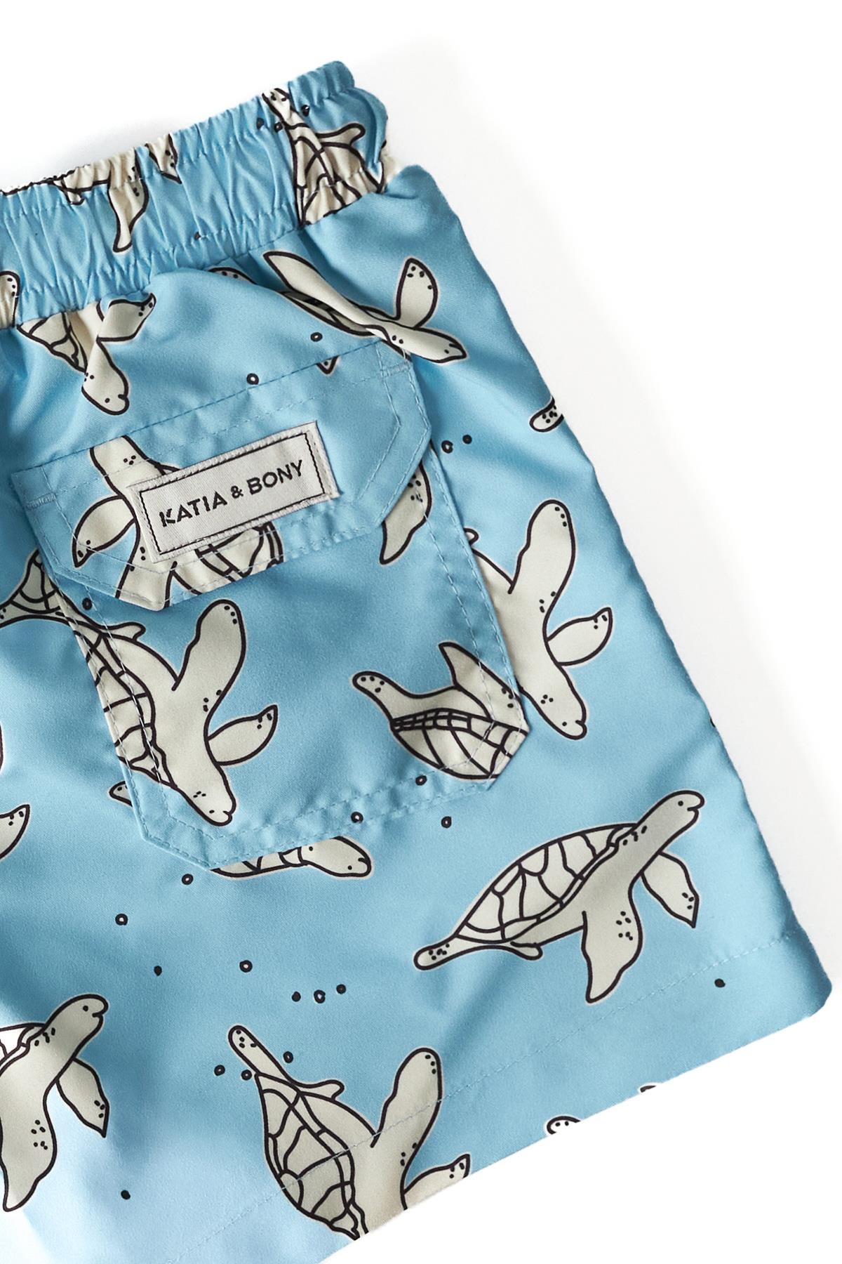 Palmiye Desen Çocuk Deniz Şortu MAVİ