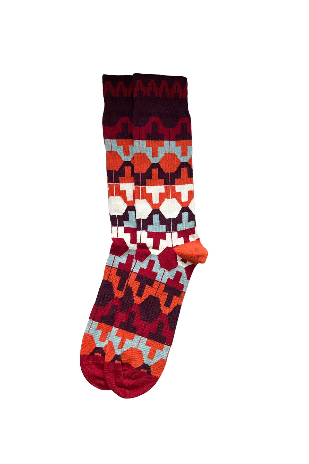 Pamuklu Desenli Unisex Soket Çorap Bordo
