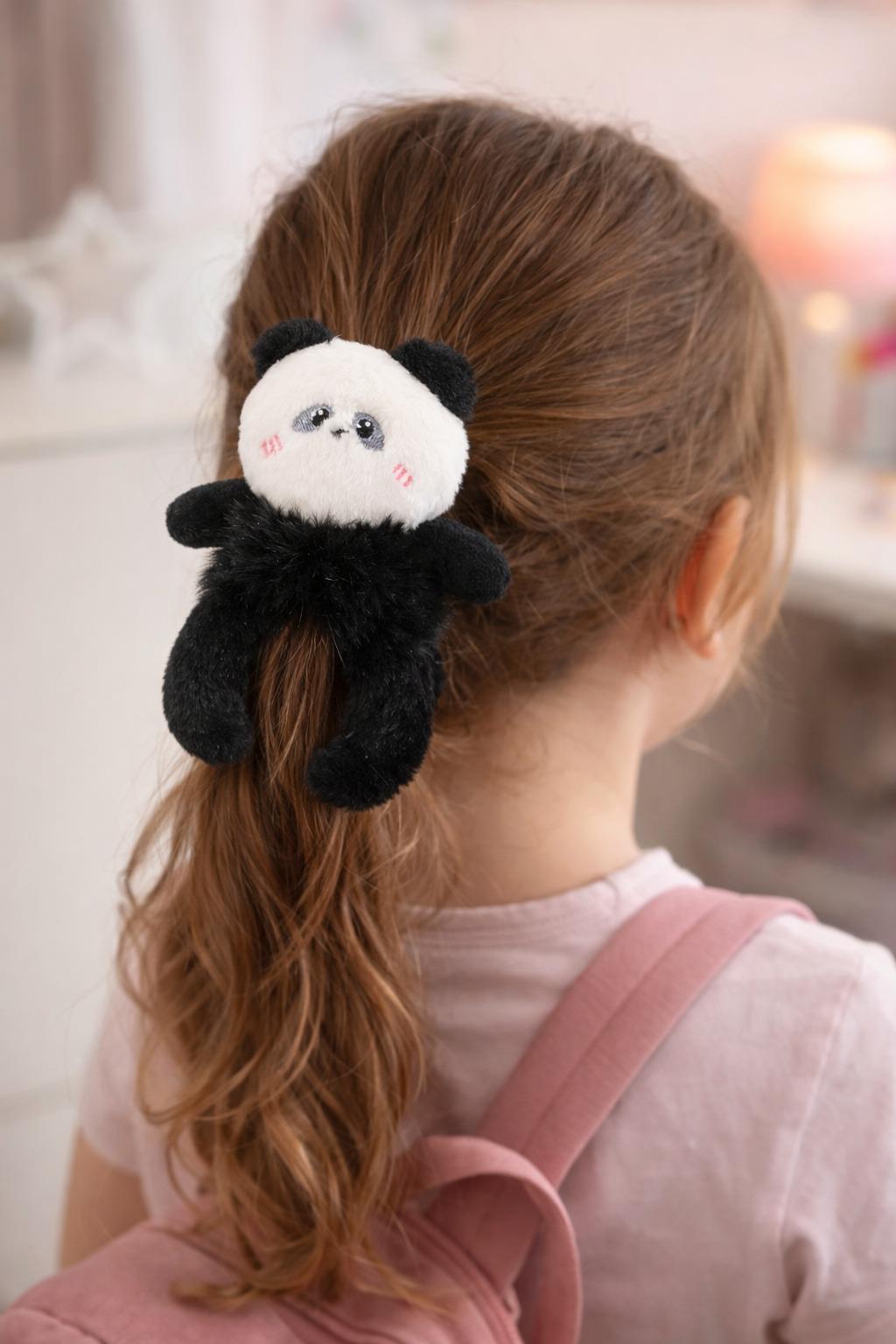 Panda Aksesuarlı Lastik Toka Siyah