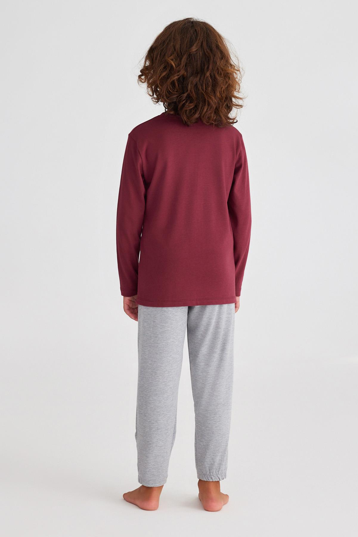 Panda Erkek Çocuk Pijama Takım Gri-Melanj./BORDEUX